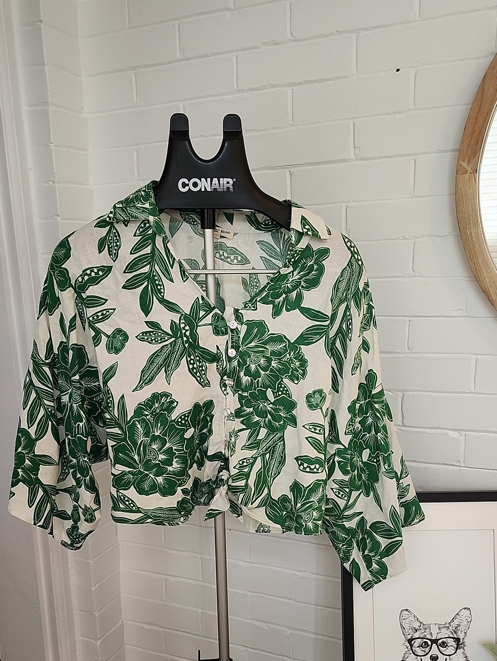 Green Floral Linen Shirt - Medium